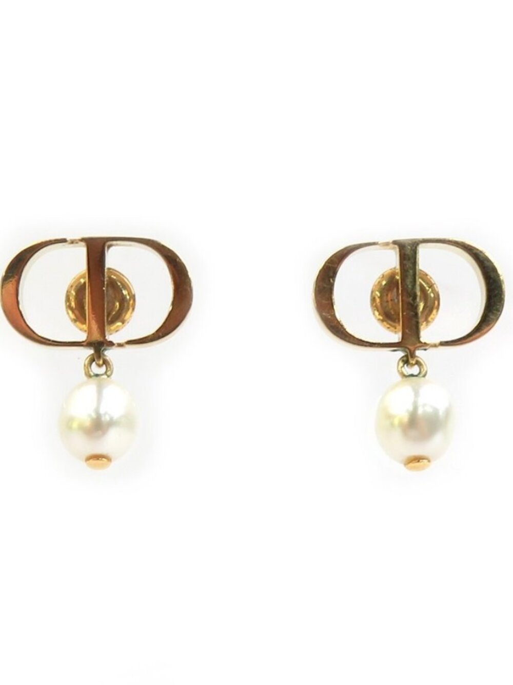 Christian Dior Pierce Earrings Gold/White Metal/Faux Pearl -